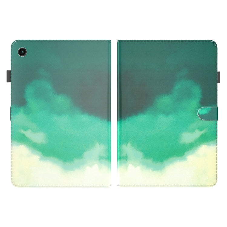 For Samsung Galaxy Tab А9+ Watercolor Pattern Flip Leather Tablet Case(Cyan Green) by bashfashion