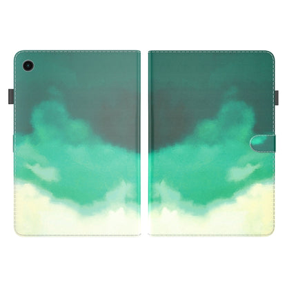 For Samsung Galaxy Tab А9 Watercolor Pattern Flip Leather Tablet Case(Cyan Green) by bashfashion