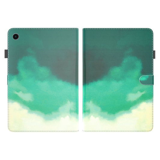 For Samsung Galaxy Tab А9 Watercolor Pattern Flip Leather Tablet Case(Cyan Green) by bashfashion