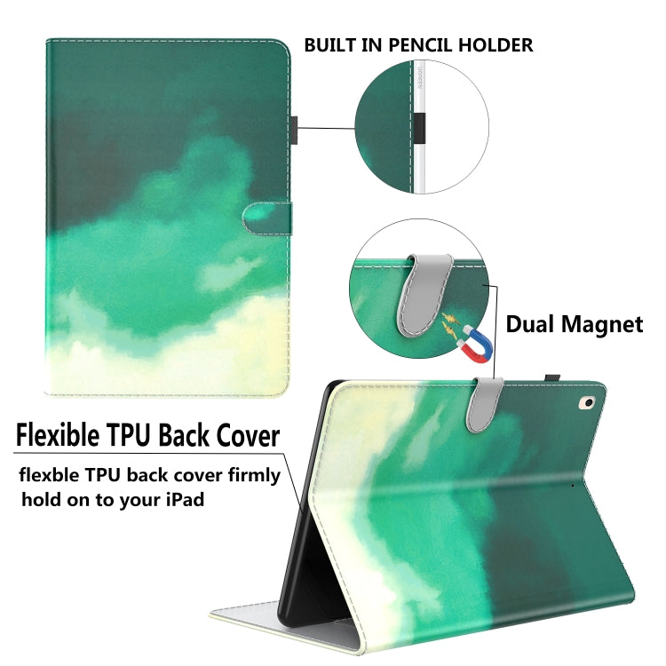 For Samsung Galaxy Tab А9 Watercolor Pattern Flip Leather Tablet Case(Cyan Green) by bashfashion