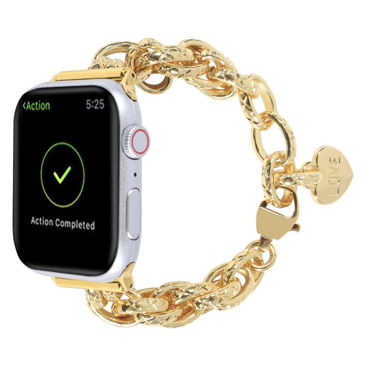 Stainless Steel Heart Pendant Watch Band For Apple Watch Ultra 49mm&Watch Ultra 2 49mm / Series 9&8&7 45mm / SE 3&SE 2&6&SE&5&4 44mm / 3&2&1 42mm(Gold) by bashfashion