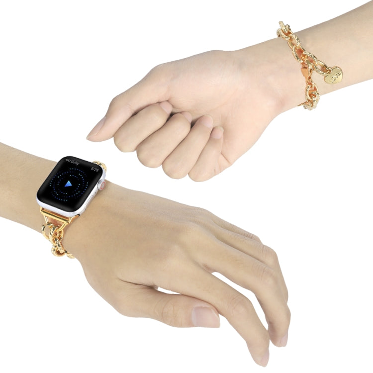 Stainless Steel Heart Pendant Watch Band For Apple Watch Ultra 49mm&Watch Ultra 2 49mm / Series 9&8&7 45mm / SE 3&SE 2&6&SE&5&4 44mm / 3&2&1 42mm(Gold) by bashfashion