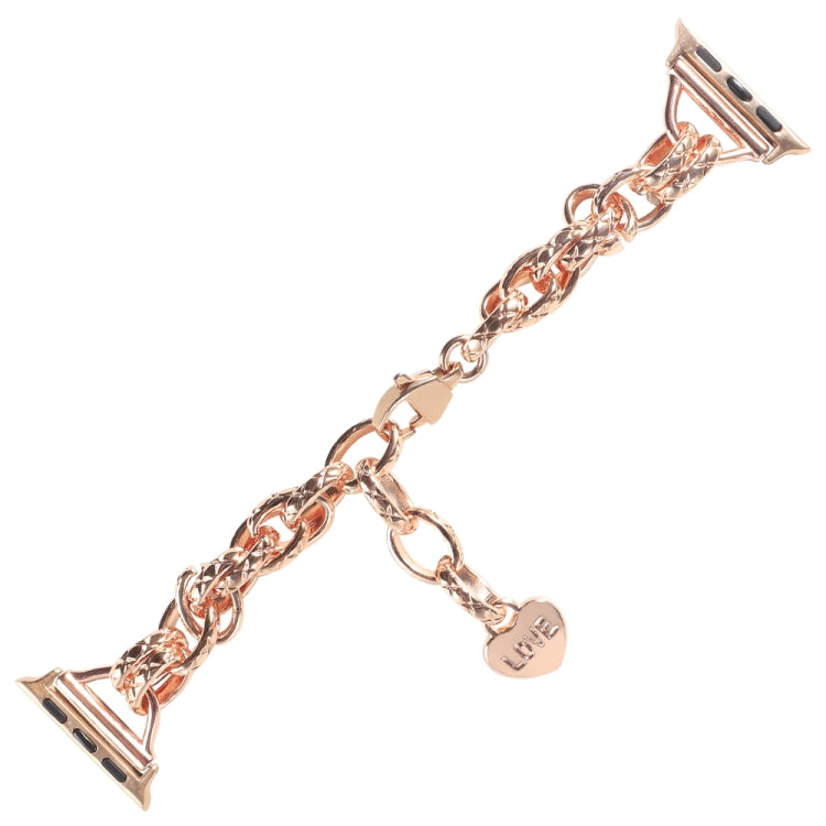 Stainless Steel Heart Pendant Watch Band For Apple Watch Ultra 49mm&Watch Ultra 2 49mm / Series 9&8&7 45mm / SE 3&SE 2&6&SE&5&4 44mm / 3&2&1 42mm(Rose Gold) by bashfashion