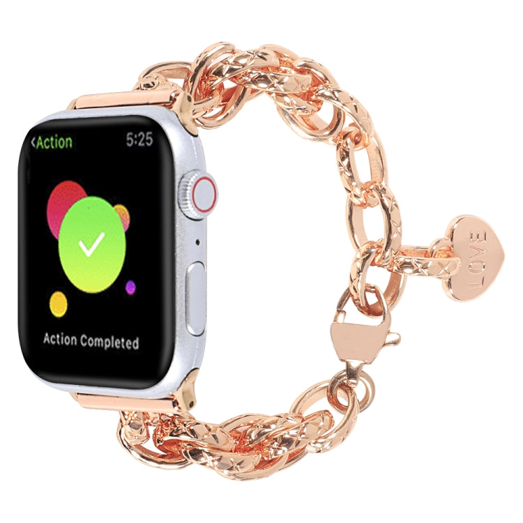 Stainless Steel Heart Pendant Watch Band For Apple Watch Ultra 49mm&Watch Ultra 2 49mm / Series 9&8&7 45mm / SE 3&SE 2&6&SE&5&4 44mm / 3&2&1 42mm(Rose Gold) by bashfashion