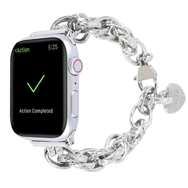 Stainless Steel Heart Pendant Watch Band For Apple Watch Ultra 49mm&Watch Ultra 2 49mm / Series 9&8&7 45mm / SE 3&SE 2&6&SE&5&4 44mm / 3&2&1 42mm(Silver) by bashfashion