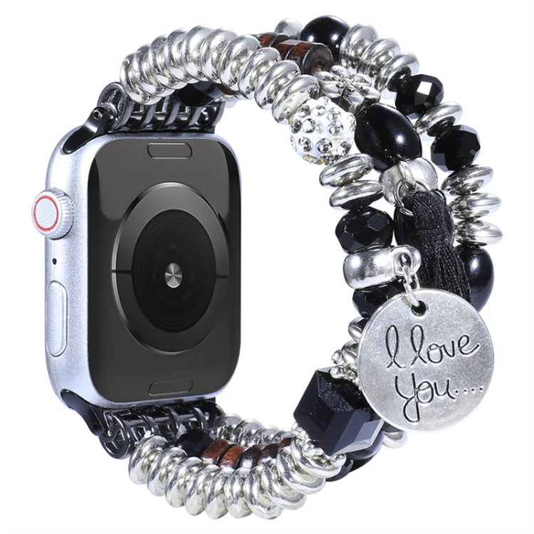 Tassel Beaded Watch Band For Apple Watch Series 9&8&7 41mm / SE 3&SE 2&6&SE&5&4 40mm / 3&2&1 38mm(Black) by bashfashion