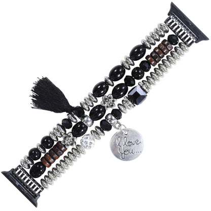 Tassel Beaded Watch Band For Apple Watch Series 9&8&7 41mm / SE 3&SE 2&6&SE&5&4 40mm / 3&2&1 38mm(Black) by bashfashion