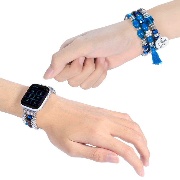 Tassel Beaded Watch Band For Apple Watch Series 9&8&7 41mm / SE 3&SE 2&6&SE&5&4 40mm / 3&2&1 38mm(Lake Blue) by bashfashion