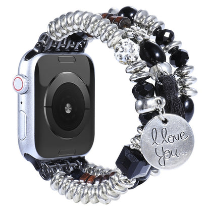 Tassel Beaded Watch Band For Apple Watch Ultra 49mm&Watch Ultra 2 49mm / Series 9&8&7 45mm / SE 3&SE 2&6&SE&5&4 44mm / 3&2&1 42mm(Black) by bashfashion