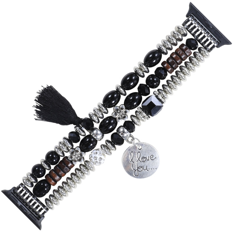 Tassel Beaded Watch Band For Apple Watch Ultra 49mm&Watch Ultra 2 49mm / Series 9&8&7 45mm / SE 3&SE 2&6&SE&5&4 44mm / 3&2&1 42mm(Black) by bashfashion