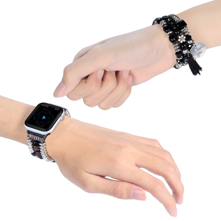 Tassel Beaded Watch Band For Apple Watch Ultra 49mm&Watch Ultra 2 49mm / Series 9&8&7 45mm / SE 3&SE 2&6&SE&5&4 44mm / 3&2&1 42mm(Black) by bashfashion