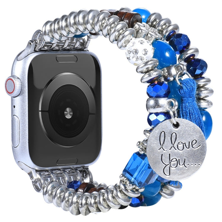 Tassel Beaded Watch Band For Apple Watch Ultra 49mm&Watch Ultra 2 49mm / Series 9&8&7 45mm / SE 3&SE 2&6&SE&5&4 44mm / 3&2&1 42mm(Lake Blue) by bashfashion