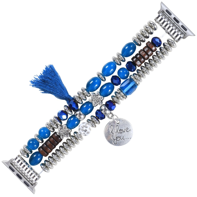 Tassel Beaded Watch Band For Apple Watch Ultra 49mm&Watch Ultra 2 49mm / Series 9&8&7 45mm / SE 3&SE 2&6&SE&5&4 44mm / 3&2&1 42mm(Lake Blue) by bashfashion