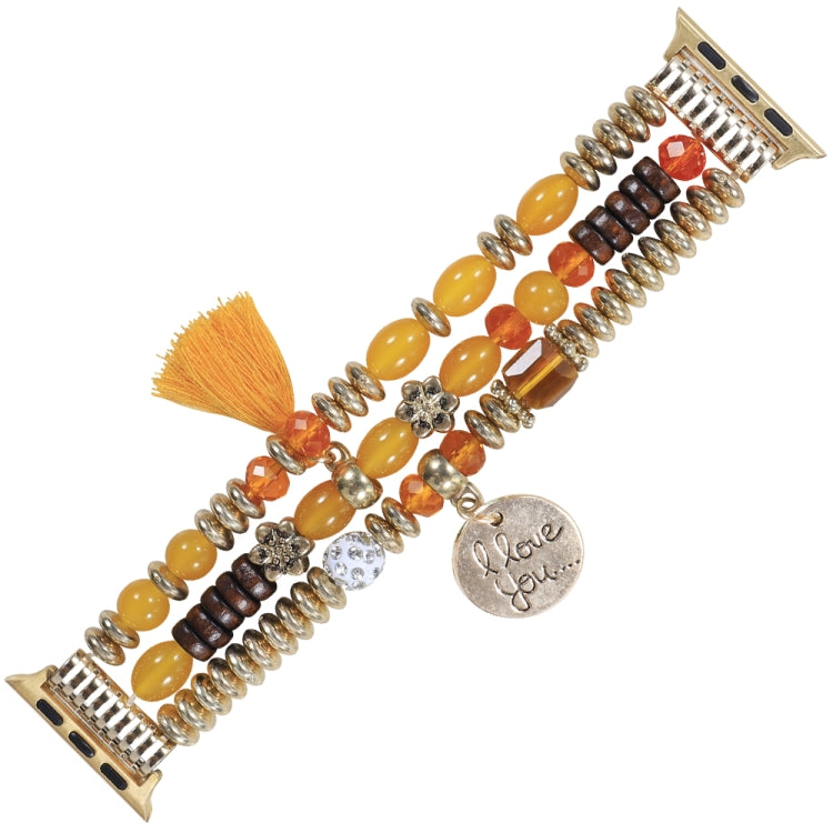 Tassel Beaded Watch Band For Apple Watch Ultra 49mm&Watch Ultra 2 49mm / Series 9&8&7 45mm / SE 3&SE 2&6&SE&5&4 44mm / 3&2&1 42mm(Gold) by bashfashion