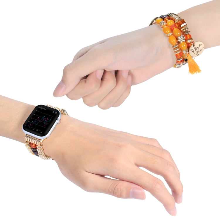 Tassel Beaded Watch Band For Apple Watch Ultra 49mm&Watch Ultra 2 49mm / Series 9&8&7 45mm / SE 3&SE 2&6&SE&5&4 44mm / 3&2&1 42mm(Gold) by bashfashion