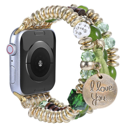 Tassel Beaded Watch Band For Apple Watch Ultra 49mm&Watch Ultra 2 49mm / Series 9&8&7 45mm / SE 3&SE 2&6&SE&5&4 44mm / 3&2&1 42mm(Green) by bashfashion