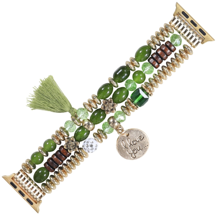 Tassel Beaded Watch Band For Apple Watch Ultra 49mm&Watch Ultra 2 49mm / Series 9&8&7 45mm / SE 3&SE 2&6&SE&5&4 44mm / 3&2&1 42mm(Green) by bashfashion