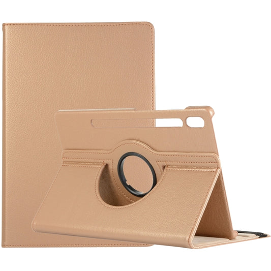 For Samsung Galaxy Tab S8 Ultra 360 Degrees Rotation Holder Litchi Leather Tablet Case(Gold) by bashfashion