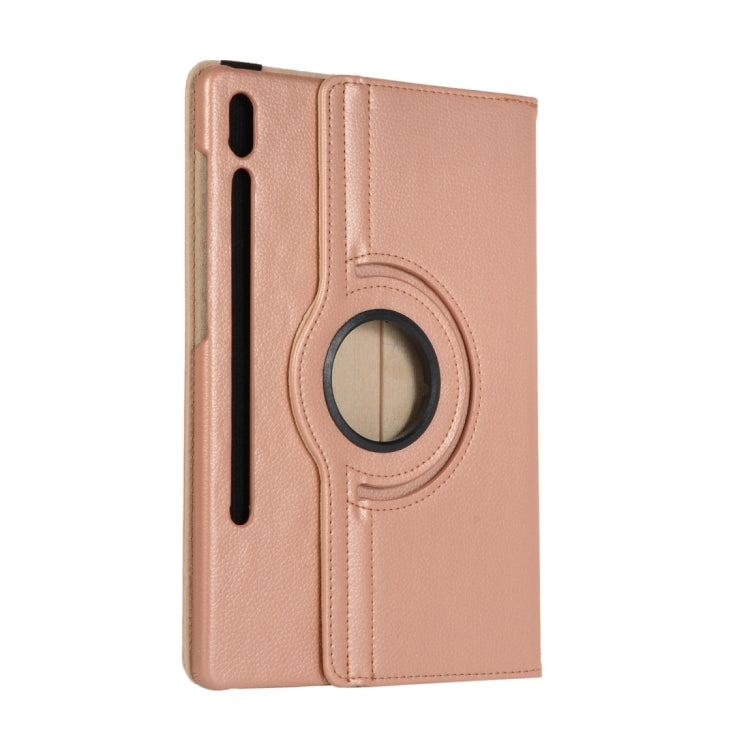 For Samsung Galaxy Tab S8 Ultra 360 Degrees Rotation Holder Litchi Leather Tablet Case(Rose Gold) by bashfashion