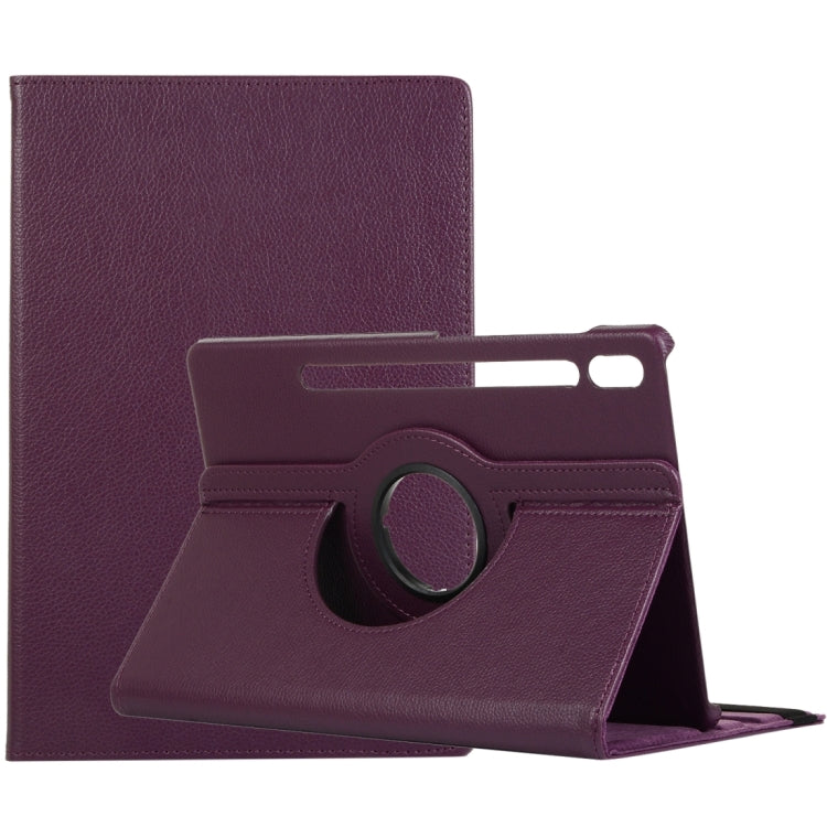 For Samsung Galaxy Tab S8 Ultra 360 Degrees Rotation Holder Litchi Leather Tablet Case(Purple) by bashfashion