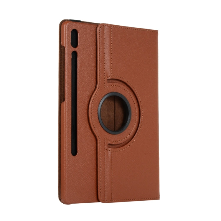 For Samsung Galaxy Tab S8 Ultra 360 Degrees Rotation Holder Litchi Leather Tablet Case(Brown) by bashfashion
