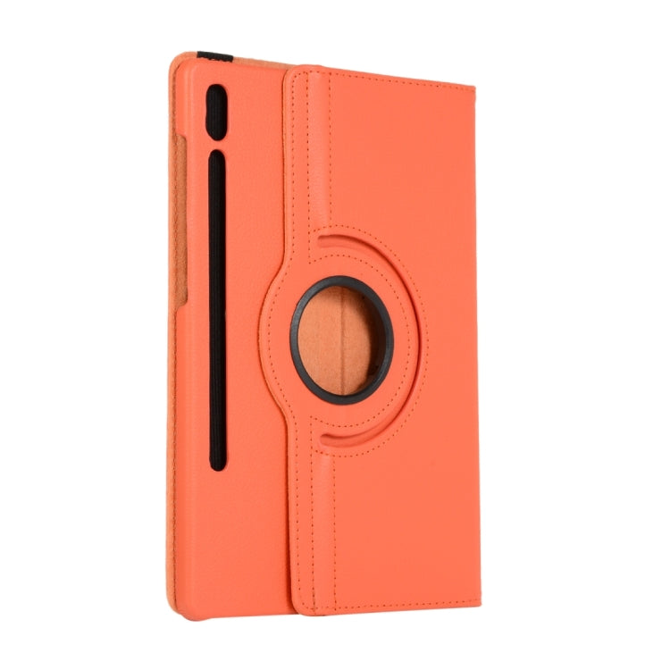 For Samsung Galaxy Tab S8 Ultra 360 Degrees Rotation Holder Litchi Leather Tablet Case(Orange) by bashfashion