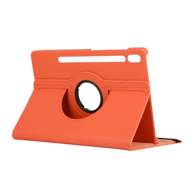 For Samsung Galaxy Tab S8 Ultra 360 Degrees Rotation Holder Litchi Leather Tablet Case(Orange) by bashfashion