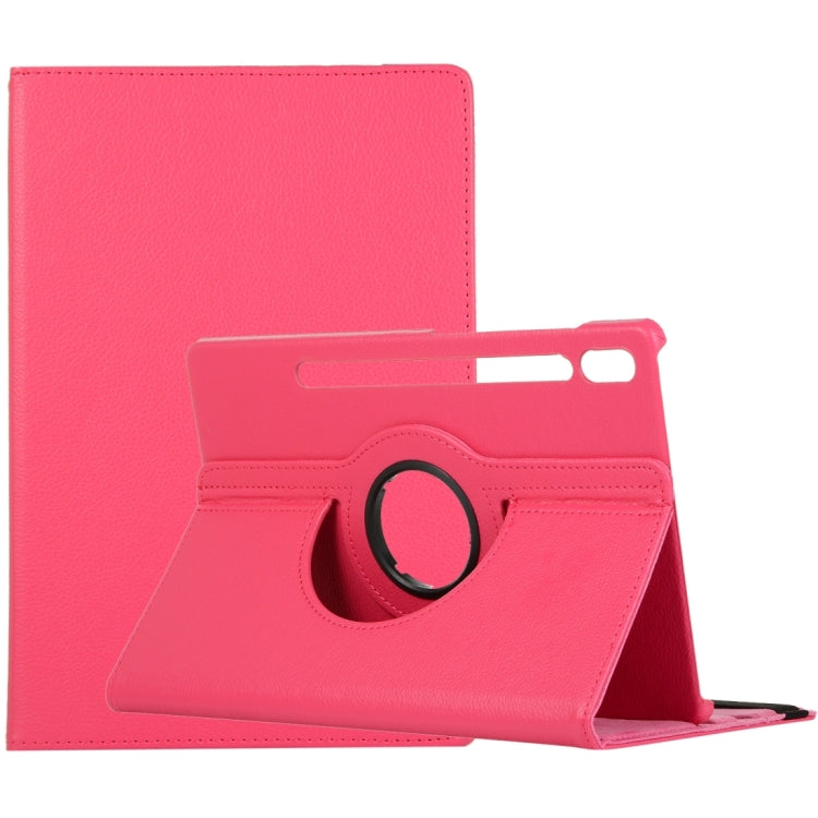For Samsung Galaxy Tab S8 Ultra 360 Degrees Rotation Holder Litchi Leather Tablet Case(Rose Red) by bashfashion