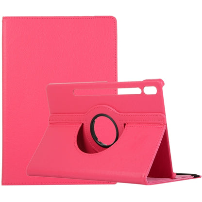 For Samsung Galaxy Tab S8 Ultra 360 Degrees Rotation Holder Litchi Leather Tablet Case(Rose Red) by bashfashion