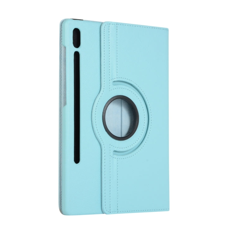 For Samsung Galaxy Tab S8 Ultra 360 Degrees Rotation Holder Litchi Leather Tablet Case(Sky Blue) by bashfashion