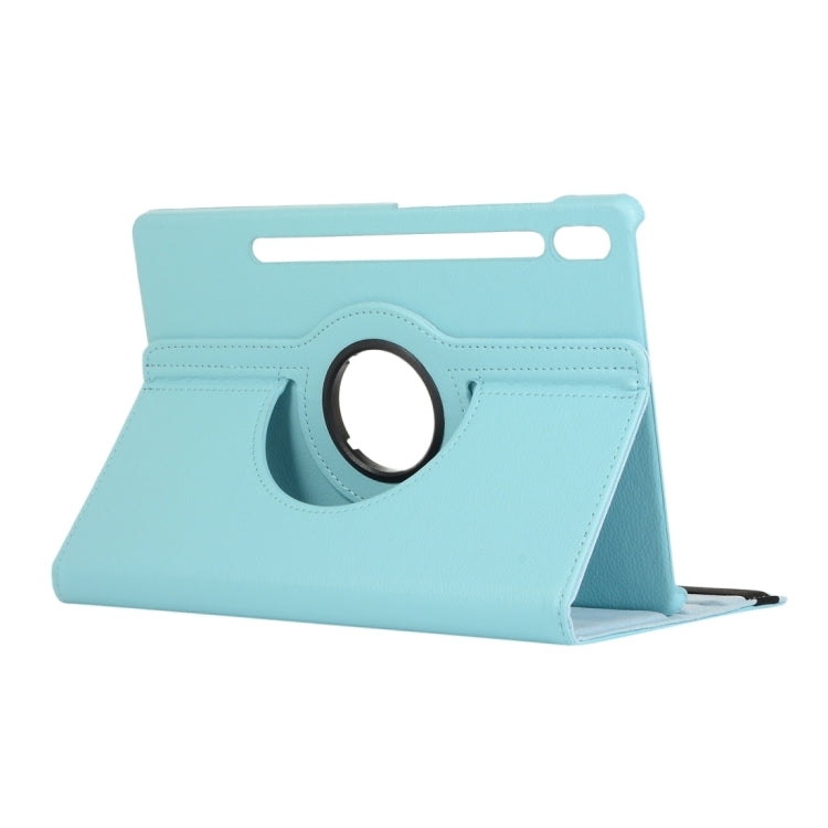 For Samsung Galaxy Tab S8 Ultra 360 Degrees Rotation Holder Litchi Leather Tablet Case(Sky Blue) by bashfashion