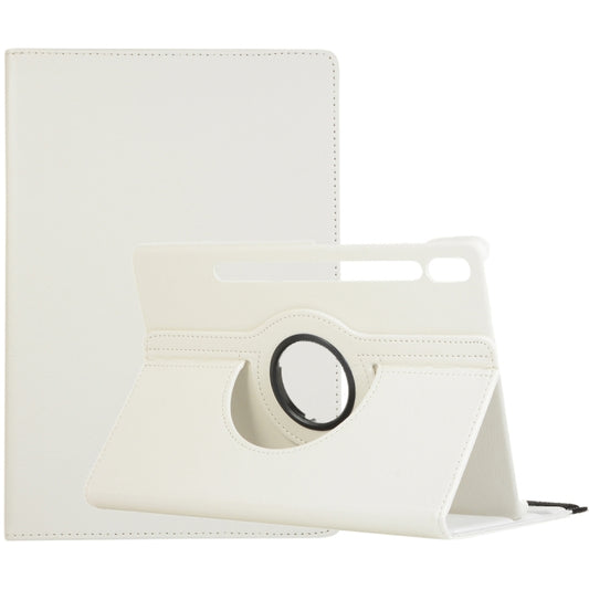 For Samsung Galaxy Tab S8 Ultra 360 Degrees Rotation Holder Litchi Leather Tablet Case(White) by bashfashion