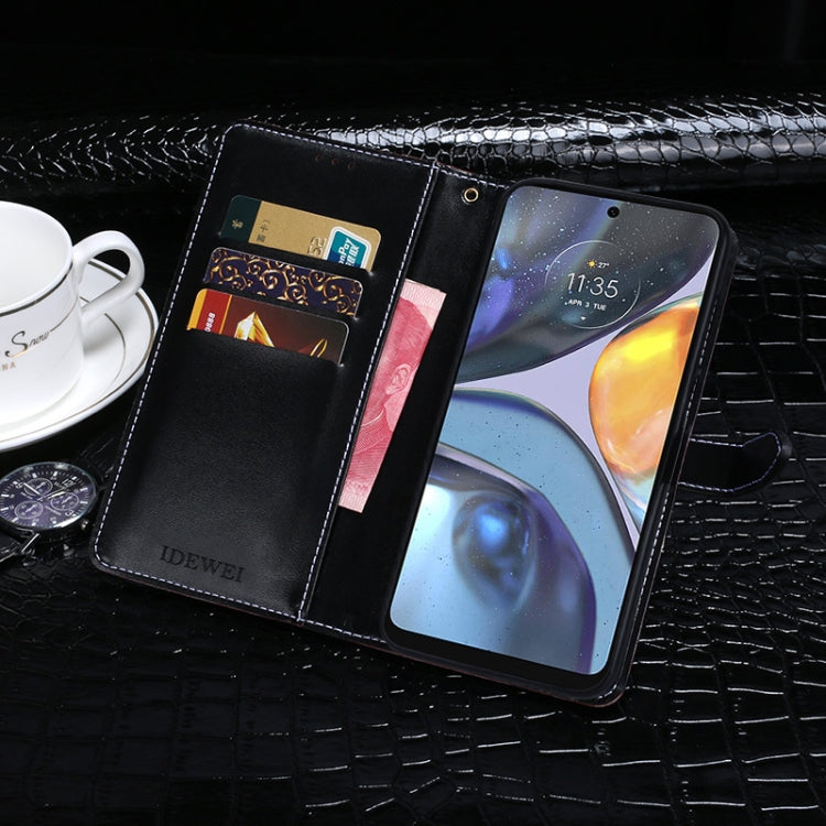 For Motorola Moto G22 idewei Crocodile Texture Leather Phone Case(Dark Blue) by idewei