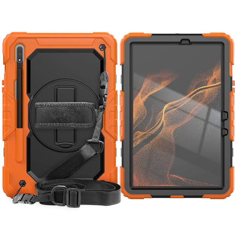 For Samsung Galaxy Tab S8 11 inch SM-X700 Silicone + PC Tablet Case with Shoulder Strap(Orange+Black) by bashfashion