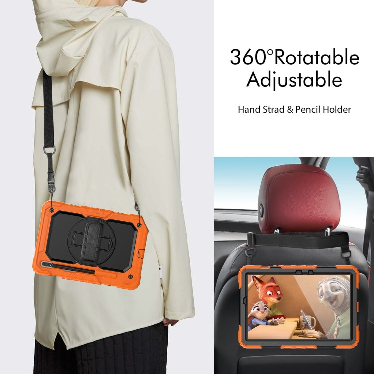 For Samsung Galaxy Tab S8 11 inch SM-X700 Silicone + PC Tablet Case with Shoulder Strap(Orange+Black) by bashfashion