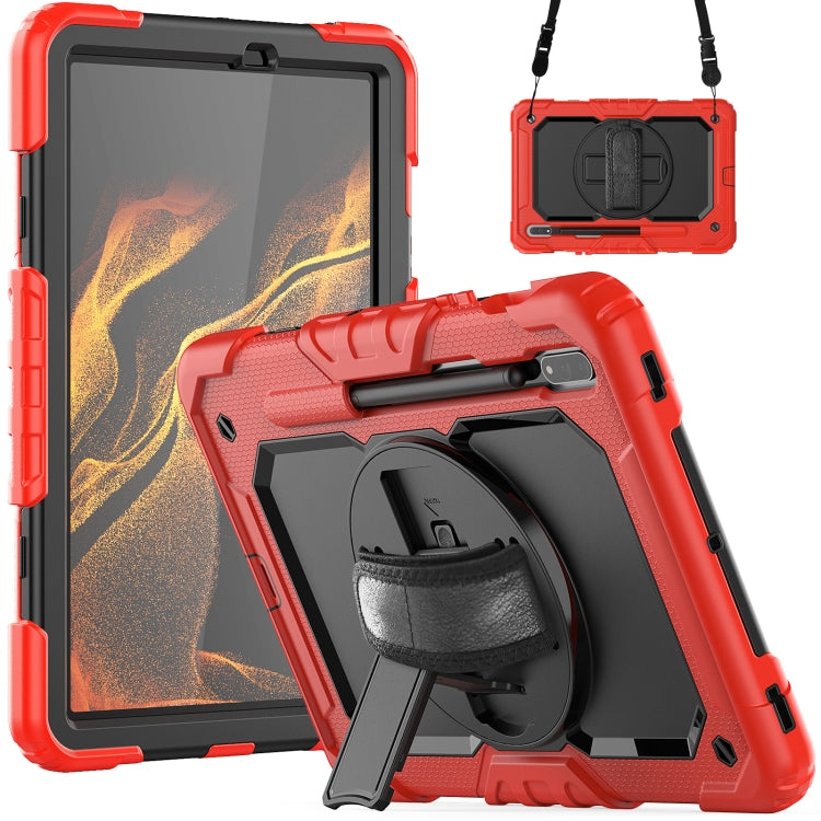 For Samsung Galaxy Tab S8 11 inch SM-X700 Silicone + PC Tablet Case with Shoulder Strap(Red+Black) by bashfashion