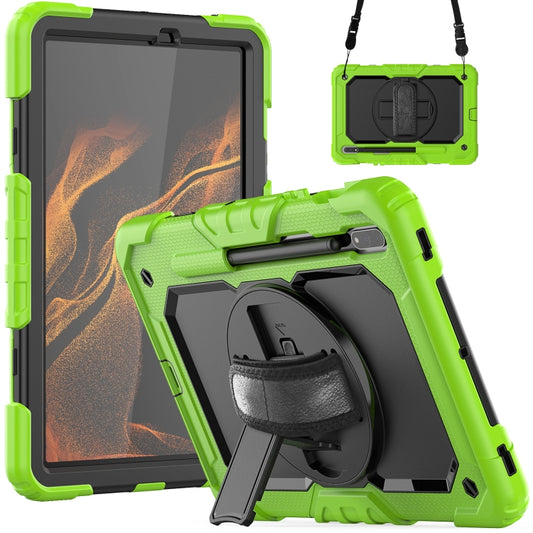 For Samsung Galaxy Tab S8 11 inch SM-X700 Silicone + PC Tablet Case with Shoulder Strap(Yellow Green+Black) by bashfashion