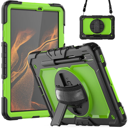 For Samsung Galaxy Tab S8 11 inch SM-X700 Silicone + PC Tablet Case with Shoulder Strap(Black+Yellow Green) by bashfashion