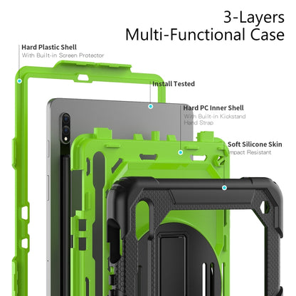 For Samsung Galaxy Tab S8 11 inch SM-X700 Silicone + PC Tablet Case with Shoulder Strap(Black+Yellow Green) by bashfashion