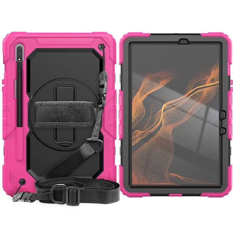 For Samsung Galaxy Tab S8 11 inch SM-X700 Silicone + PC Tablet Case with Shoulder Strap(Rose Red+Black) by bashfashion