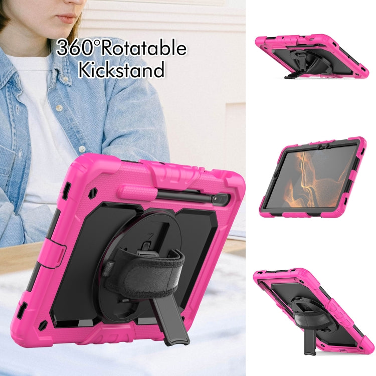 For Samsung Galaxy Tab S8 11 inch SM-X700 Silicone + PC Tablet Case with Shoulder Strap(Rose Red+Black) by bashfashion