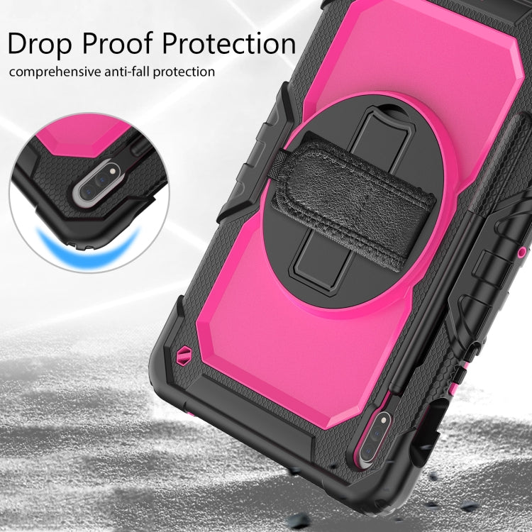 For Samsung Galaxy Tab S8 11 inch SM-X700 Silicone + PC Tablet Case with Shoulder Strap(Black+Rose Red) by bashfashion