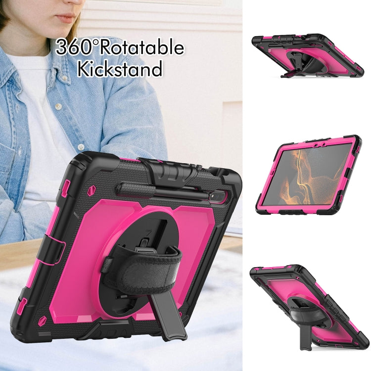 For Samsung Galaxy Tab S8 11 inch SM-X700 Silicone + PC Tablet Case with Shoulder Strap(Black+Rose Red) by bashfashion