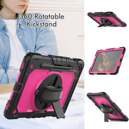 For Samsung Galaxy Tab S8 11 inch SM-X700 Silicone + PC Tablet Case with Shoulder Strap(Black+Rose Red) by bashfashion