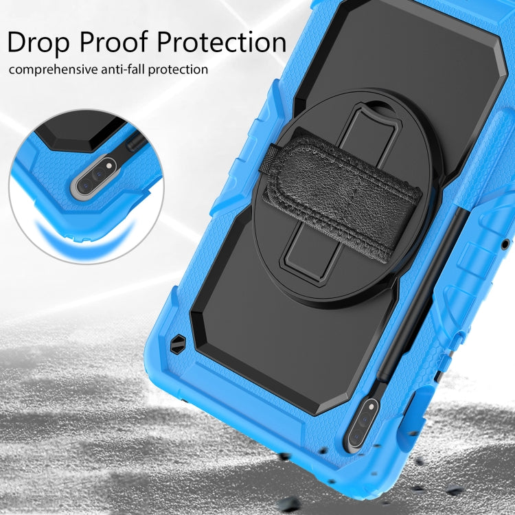 For Samsung Galaxy Tab S8 11 inch SM-X700 Silicone + PC Tablet Case with Shoulder Strap(Light Blue+Black) by bashfashion