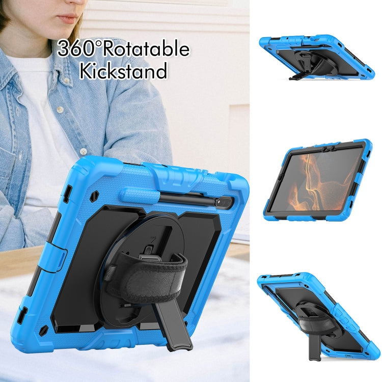For Samsung Galaxy Tab S8 11 inch SM-X700 Silicone + PC Tablet Case with Shoulder Strap(Light Blue+Black) by bashfashion