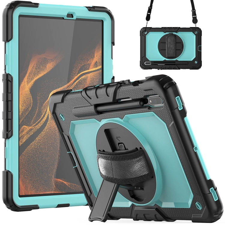 For Samsung Galaxy Tab S8 11 inch SM-X700 Silicone + PC Tablet Case with Shoulder Strap(Black+Light Blue) by bashfashion