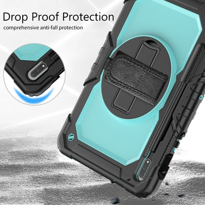 For Samsung Galaxy Tab S8 11 inch SM-X700 Silicone + PC Tablet Case with Shoulder Strap(Black+Light Blue) by bashfashion