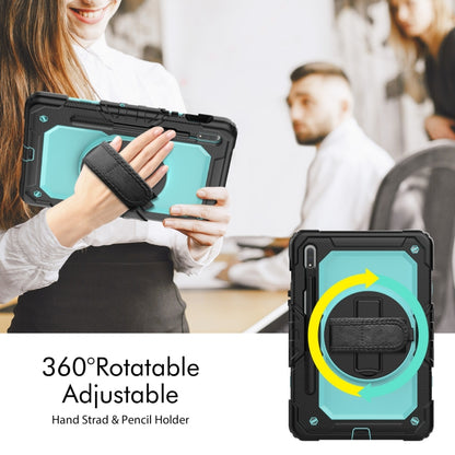 For Samsung Galaxy Tab S8 11 inch SM-X700 Silicone + PC Tablet Case with Shoulder Strap(Black+Light Blue) by bashfashion