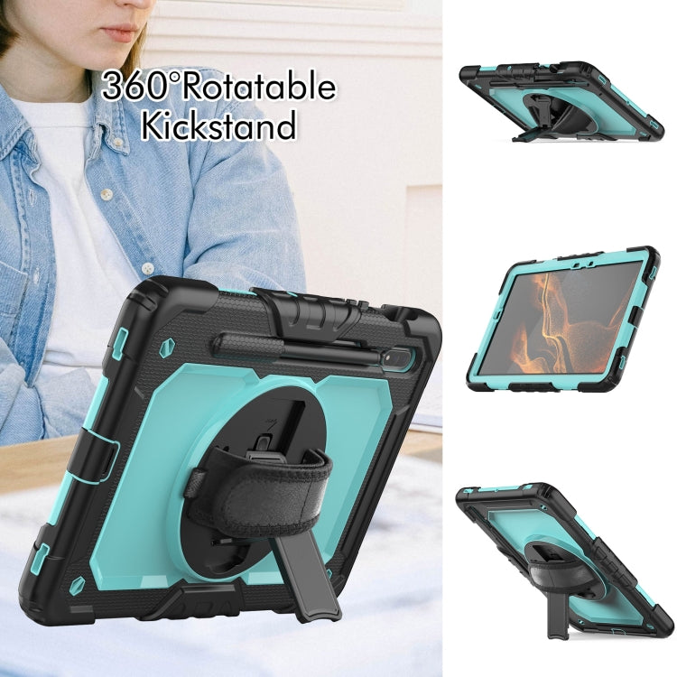 For Samsung Galaxy Tab S8 11 inch SM-X700 Silicone + PC Tablet Case with Shoulder Strap(Black+Light Blue) by bashfashion